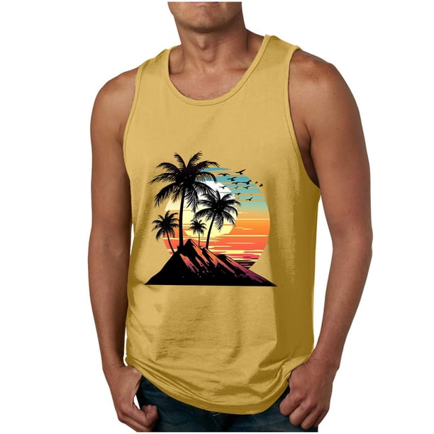 Camisetas de Tanque de los Hombres Tanque de los Hombres Incolor Gradiente de Impresión Cuello Redondo Correa Delgada Fuga Atrás Regular Casual Deportes Blusas de Tanque