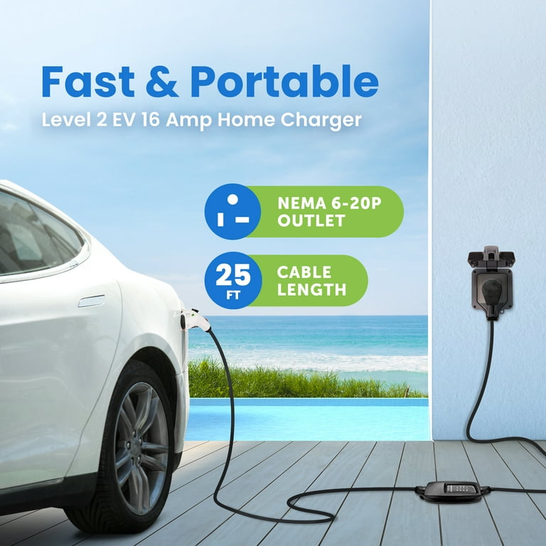 EV Charge+ Duosida Level 2 EV Charger – 16 Amp SAE J1772 Portable EV  Charging Station – 25 Ft Cord with NEMA 6-20P – Charging Cable EVSE Travel  Case