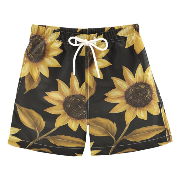 FORMRS Boys Swim Trunks Quick Dry Mesh Liner Boardshorts Sizes XS-XL, Black Sunflower Pattern