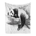 thumbnail image 1 of Panda Soft Flannel Fleece Throw Blanket, Panda Lying on a Tree Branch Classic Watercolor Painting Style Artwork Print, Cozy Plush for Indoor and Outdoor Use, 70" x 90", Black White, by Ambesonne, 1 of 6
