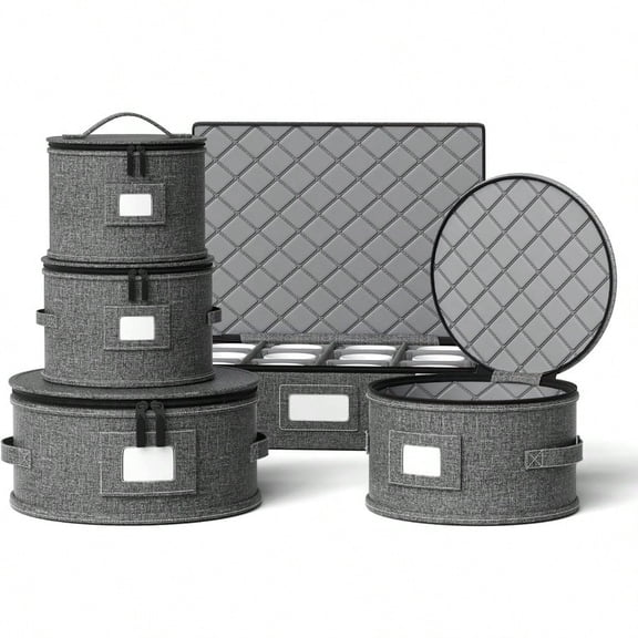 China Storage Containers Hard Shell Box for Moving Dishes Plate Wine and Glasses Dinnerware Mugs Saucers Quilted Organizer Dividers for Packing Fine China Storage Containers 5Piece Grey