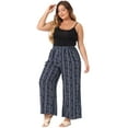 thumbnail image 3 of DARING DIVA Women's Plus Stripe Boho Wide Leg Paper Bag Pants 1X Navy Blue, 3 of 6