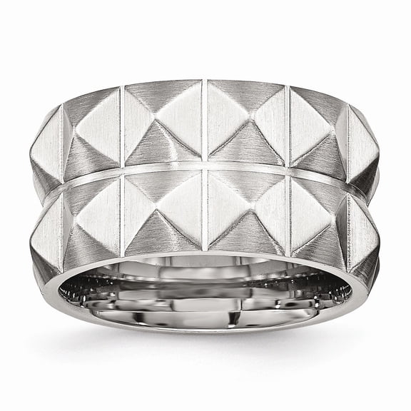 Stainless Steel Brushed Grooved 12.00mm Band Ring - Size 10