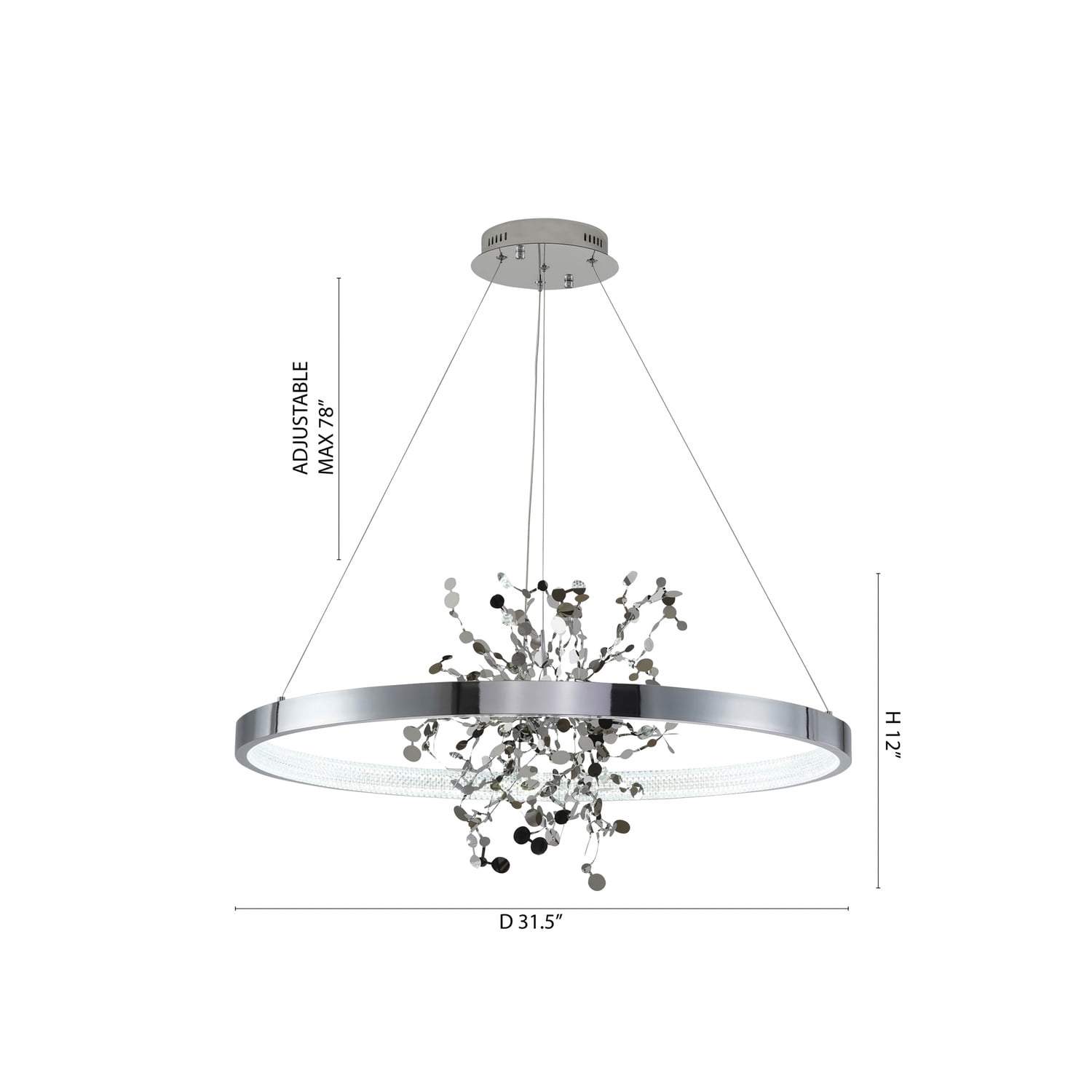 Design Living 1-Light D31.5" Chrome Frame Chandelier with a Gold Stainless Steel Confetti Interior and Transparent Diffuser