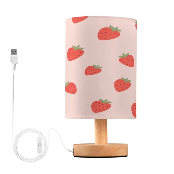 Strawberry Table Lamp, Fully Dimmable Nightstand Lamp with USB and Linen Fabric Shade, Modern Gifts for Bedroom, Living Room, Office