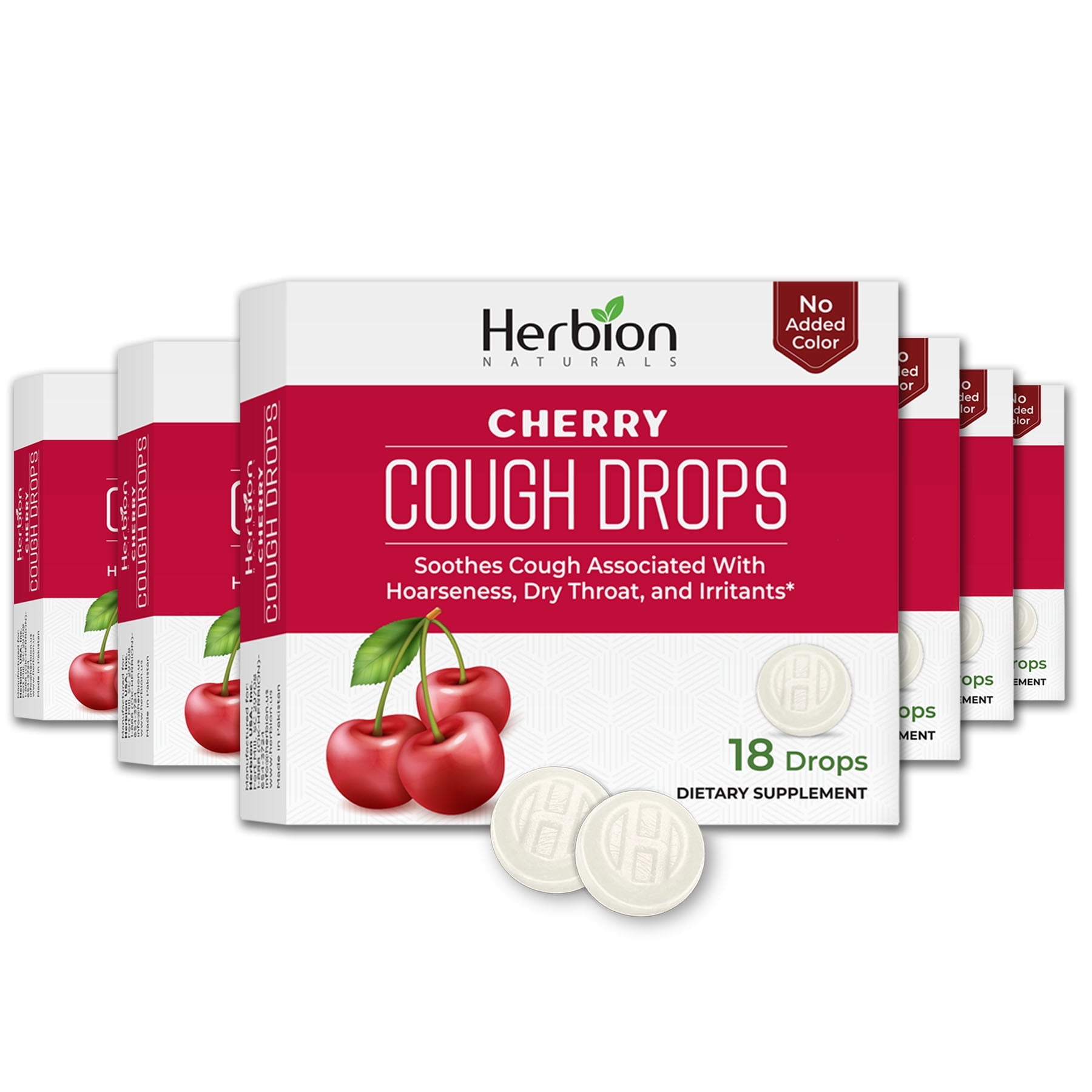 Herbion Naturals Cough Drops with Cherry Flavor – 18 Ct – Oral Anesthetic - Relieves Cough - Soothes Sore Throat and Dry Mouth - For Adults, Children 6 and above. (Pack of 6, 108 Lozenges)