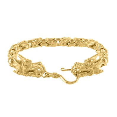 Master Of Bling Stainless Steel Byzantine Bracelet Mens Dragon Stainless Steel Byzantine Bracelet Mens Dragon Face 10k Yellow Gold Finish