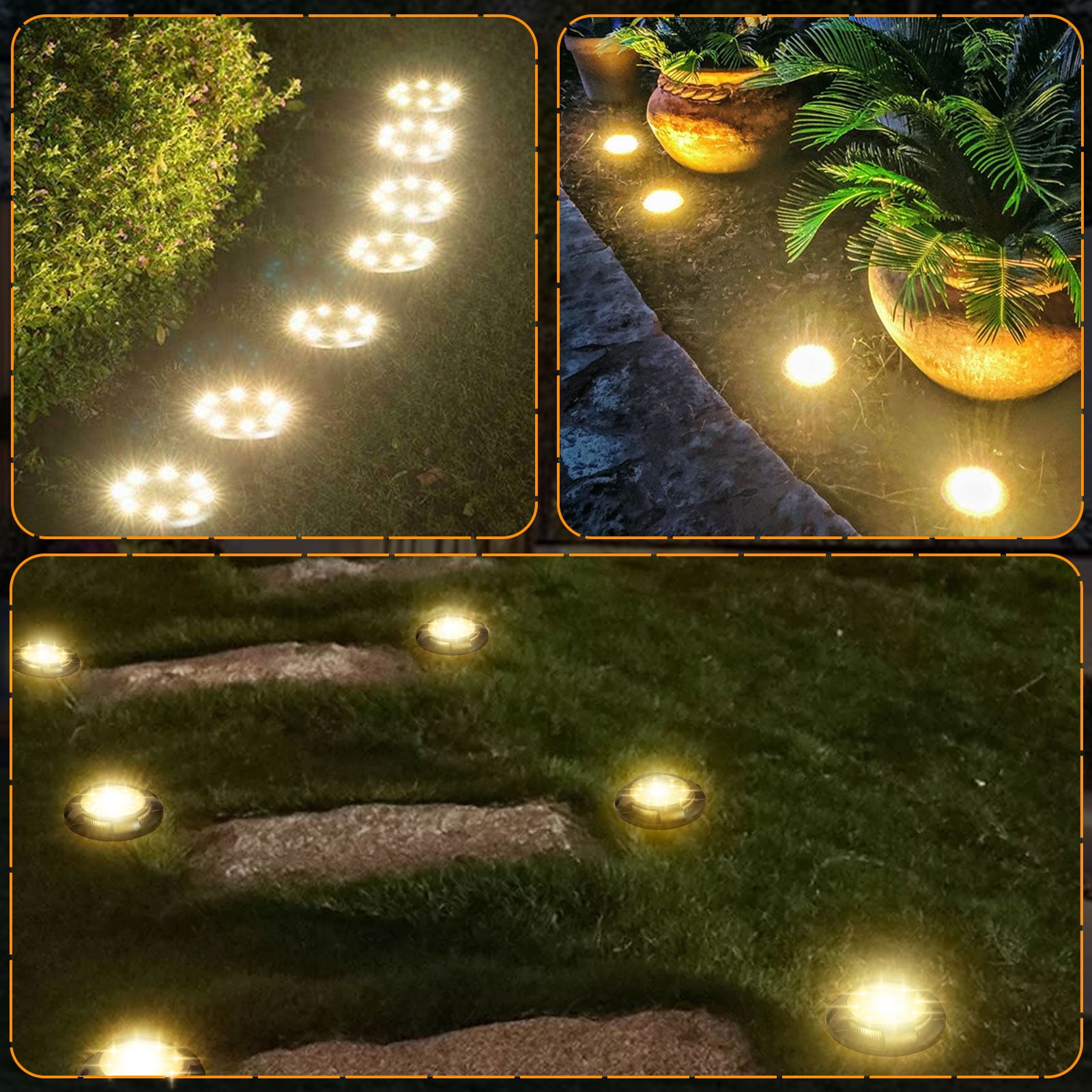 Fohil 12 Pack Solar Ground Lights Outdoor,12 LEDs Solar Disk Lights Waterproof In-ground Lights for Pathway Lawn Yard Patio Walkway Driveway Deck Garden Decor