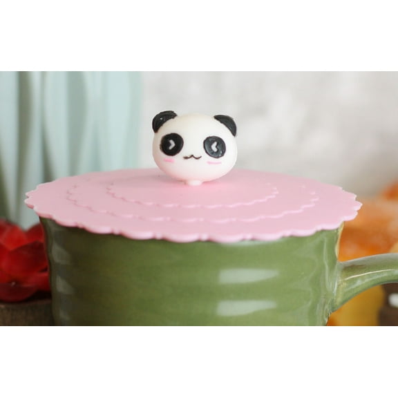 Set Of 4 Pink Giant Panda Reusable Silicone Coffee Tea Cup Cover Lids Air Tight