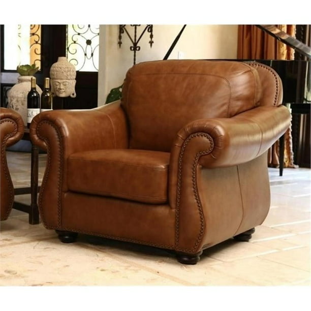 Bowery Hill Leather Accent Chair in Camel Brown Walmart