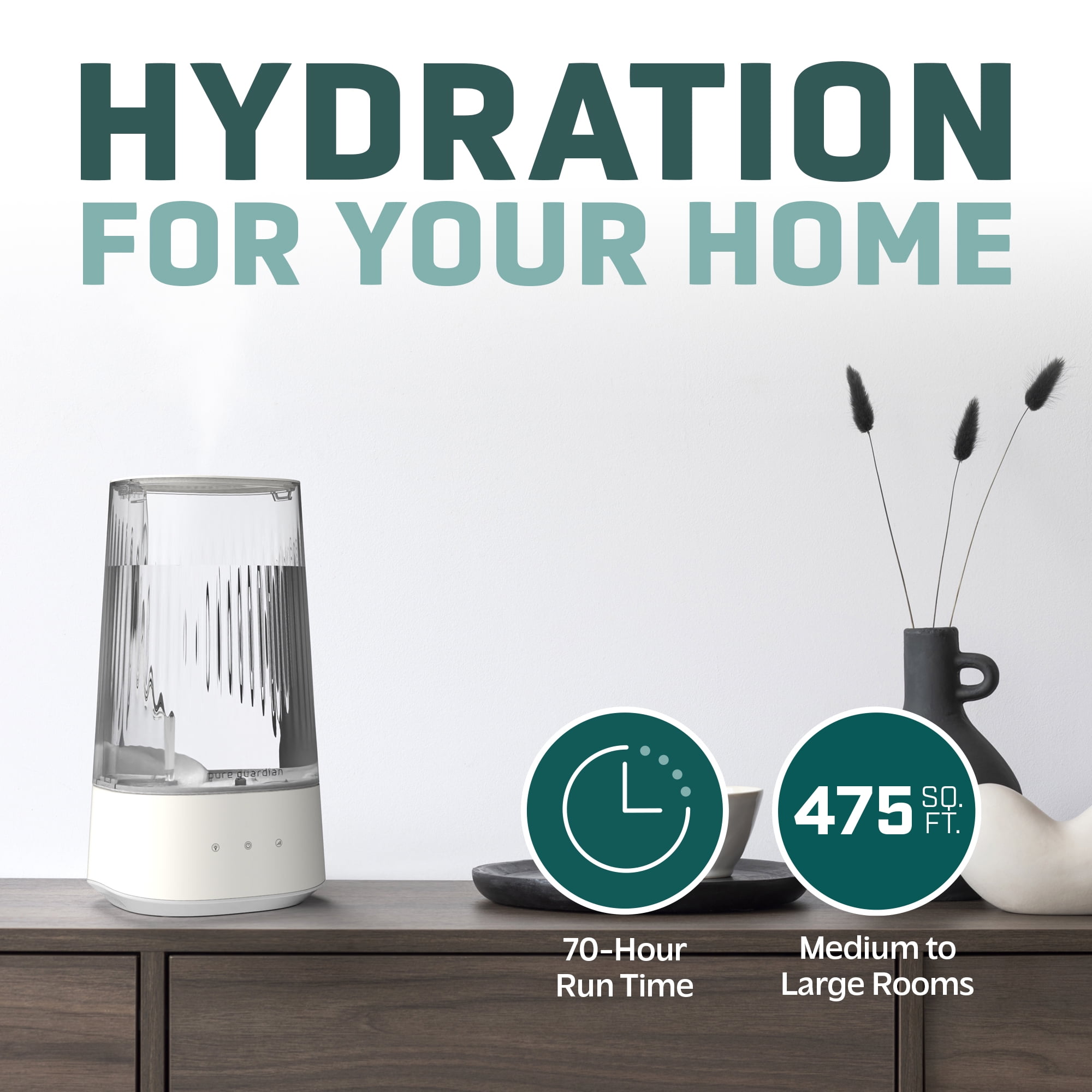 PureGuardian 475 Sq. ft, 1 Gallon Ultrasonic Cool Mist Humidifier with Aroma Tray, H980WC