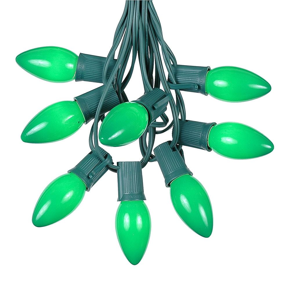 100 Foot C9 Green Ceramic Christmas String Light Set Outdoor