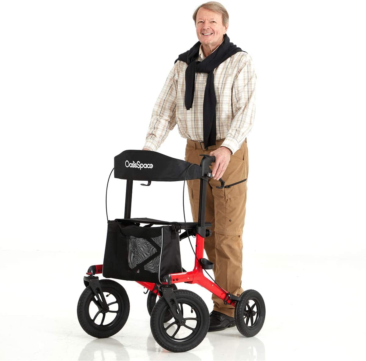 Oasisspace Pneumatic Rollator Walker With Seat Wheel Beach