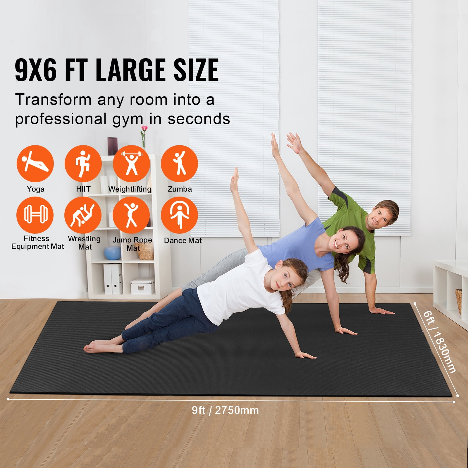 KFFKFF Large Yoga Mat,9x6ft Durable Non-Slip Fitness Mat, Universal Exercise Mat for Both Genders, Includes Bag & Strap, Ideal for Home Yoga, Pilates & Floor Exercises