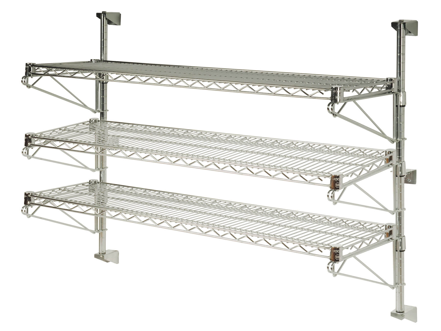 18" Deep x 36" Wide x 33" High Adjustable 3 Tier Chrome Wall Mount Shelving Kit