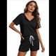 thumbnail image 4 of Conjunto de Pijama de Dos Piezas para Mujer, para Estar en Casa, con Camiseta de Corta y Pantalón Corto con Cintura Elástica. Negro L, 4 of 8