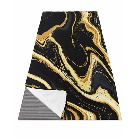 Black Gold Marble Yoga Towel for Hot Yoga Non Slip, Modern Geometric Textured Yoga Mat Towel Absorbent Yoga Sweat Towels Microfiber Hot Yoga Blanket for Bikram Pilates 26"x74"