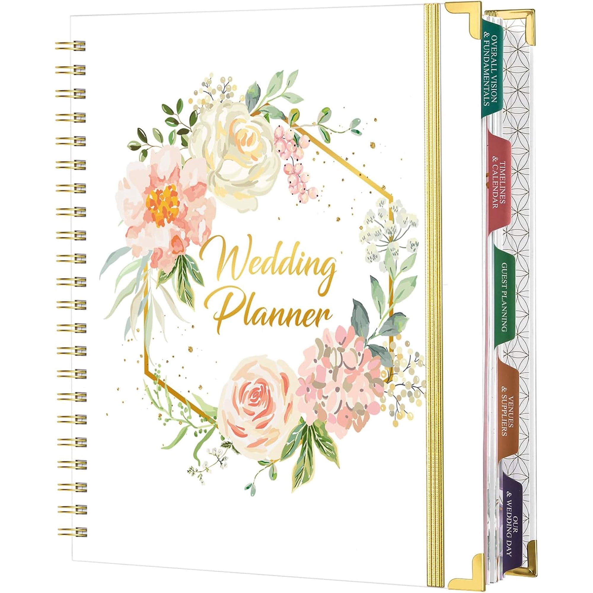 Wedding Planner Book and Organizer - Wedding Planners for Bride | Wedding Planner with 5 Tabbed Sections, 9" x 11.9", Countdown Calendar, Metal Corner, 5 Inner Pockets, Elastic Closure-Floral