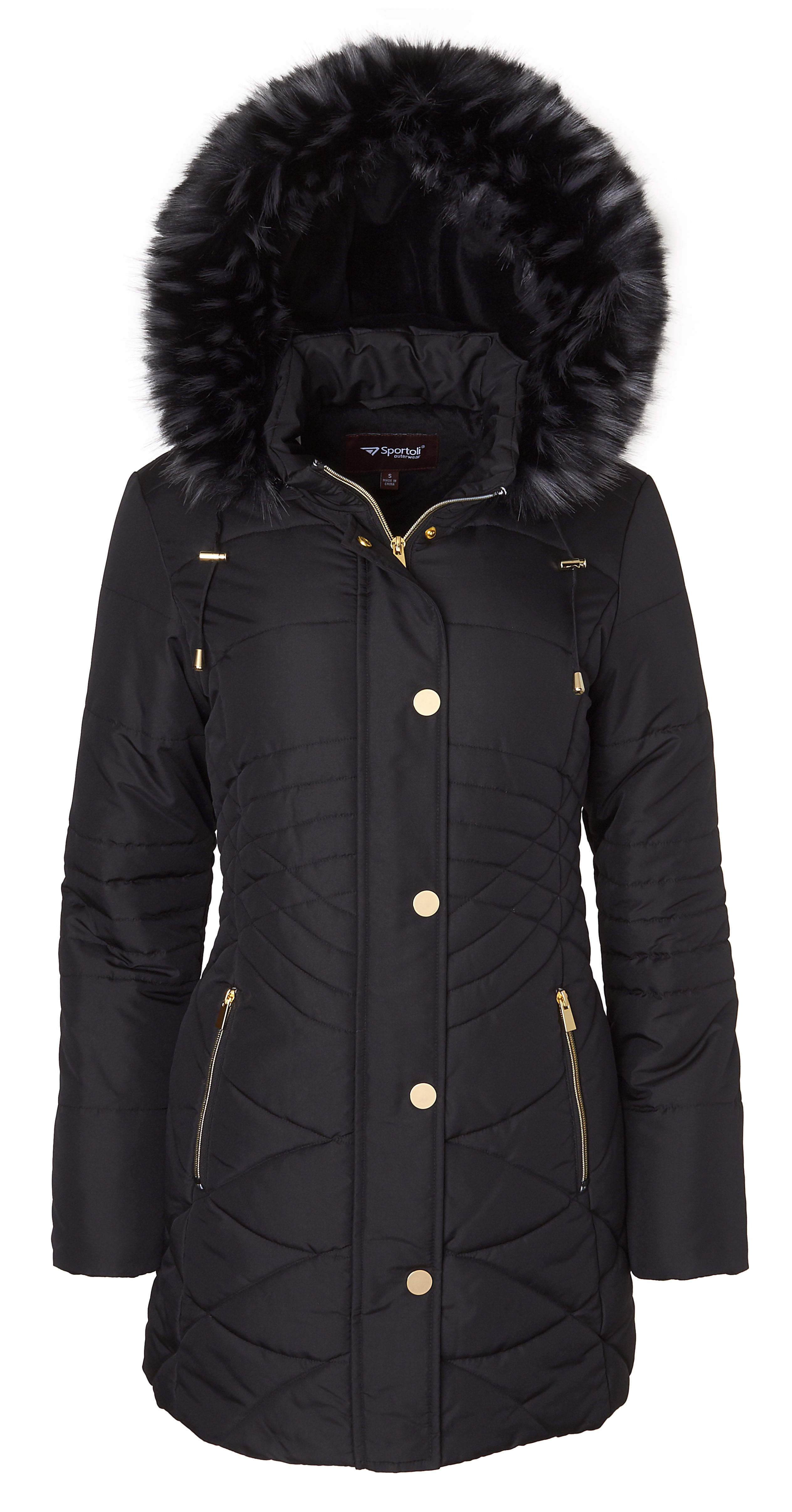 French Connection Womens Down Coat with Belt and Sherpa Lined Faux Fur Hood