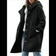 thumbnail image 3 of Women'S Winter Single-Breasted Long Hooded Casual Windbreaker Jacket Black S, 3 of 6