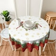 thumbnail image 2 of Christmas Round Tablecloth 60 Inch, Winter Gold Snowflake Red Floral Table Cloth for Xmas Farmhouse Kitchen Decor, Wipeable Polyester Fabric Table Cover for Holiday Party, 2 of 5