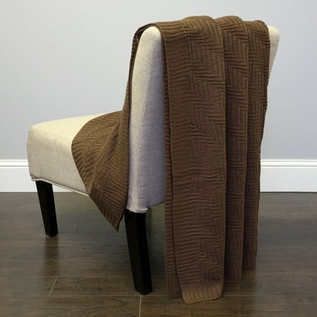 Luxurious 100% Acrylic Knit Pietra Throw Couch Blanket Solid Color Chevron Pattern 50