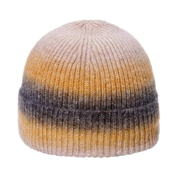 Sombreros de invierno de punto, a rayas, rizados, sin bordes, para el frío, cálidos para exteriores, de lana gruesa, para mujer