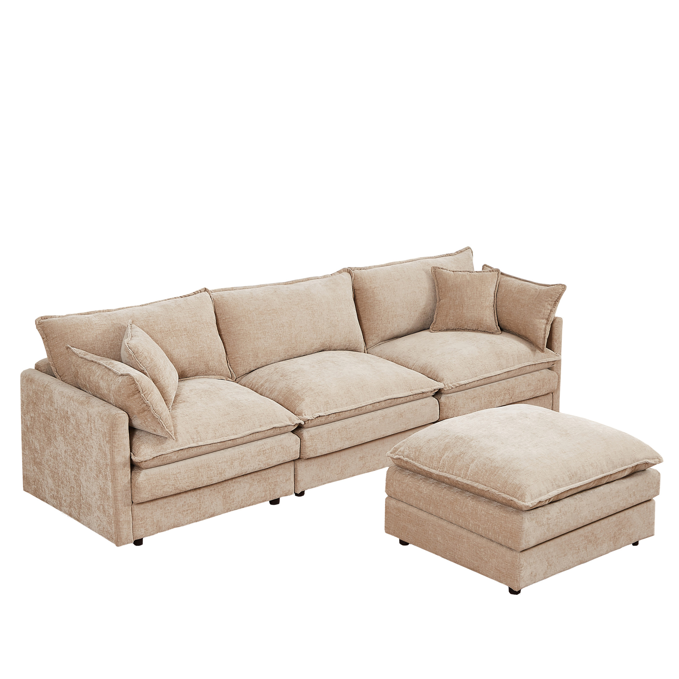 Noble House Stacy 102" Modular Sectional Sofa, L-Shaped Chenille Couch with Movable Ottoman, for Living Room, Coffee