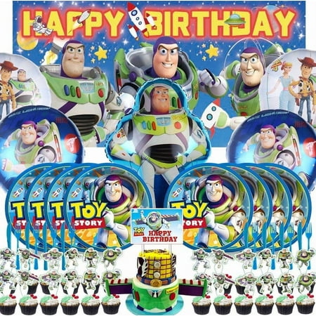 Buzz Lightyear Party Supplies Plates Decorations Birthday Cake Topper Banner Decor Backdrop Balloons