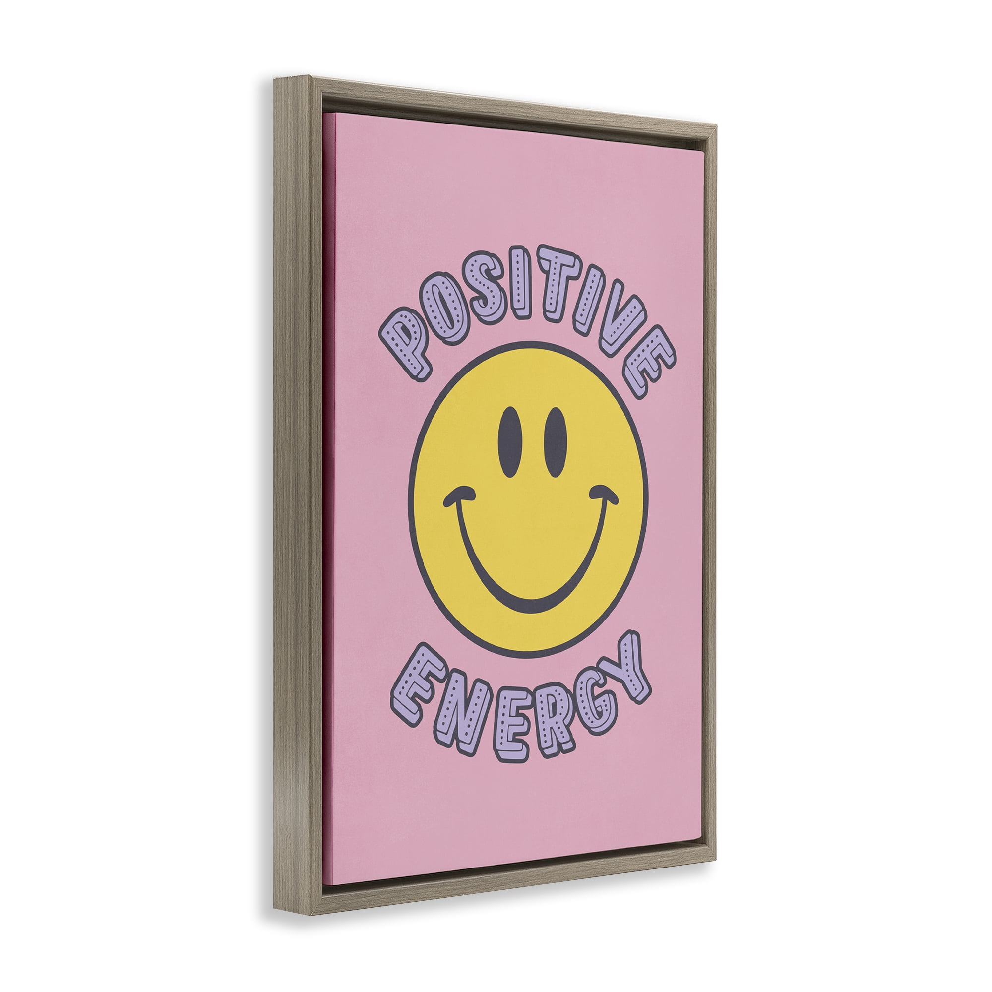 Stupell Industries Positive Energy Smiley Text & Numbers Painting Brown Floater Framed Canvas Art Print Wall Art, 21 x 31