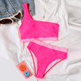 thumbnail image 5 of Gibobby Conjunto de Bikini para Mujer Conjunto de traje de baño dividido de bikini sexy de cintura alta de un hombro de color nuevo para mujer(Rosa caliente,G), 5 of 5