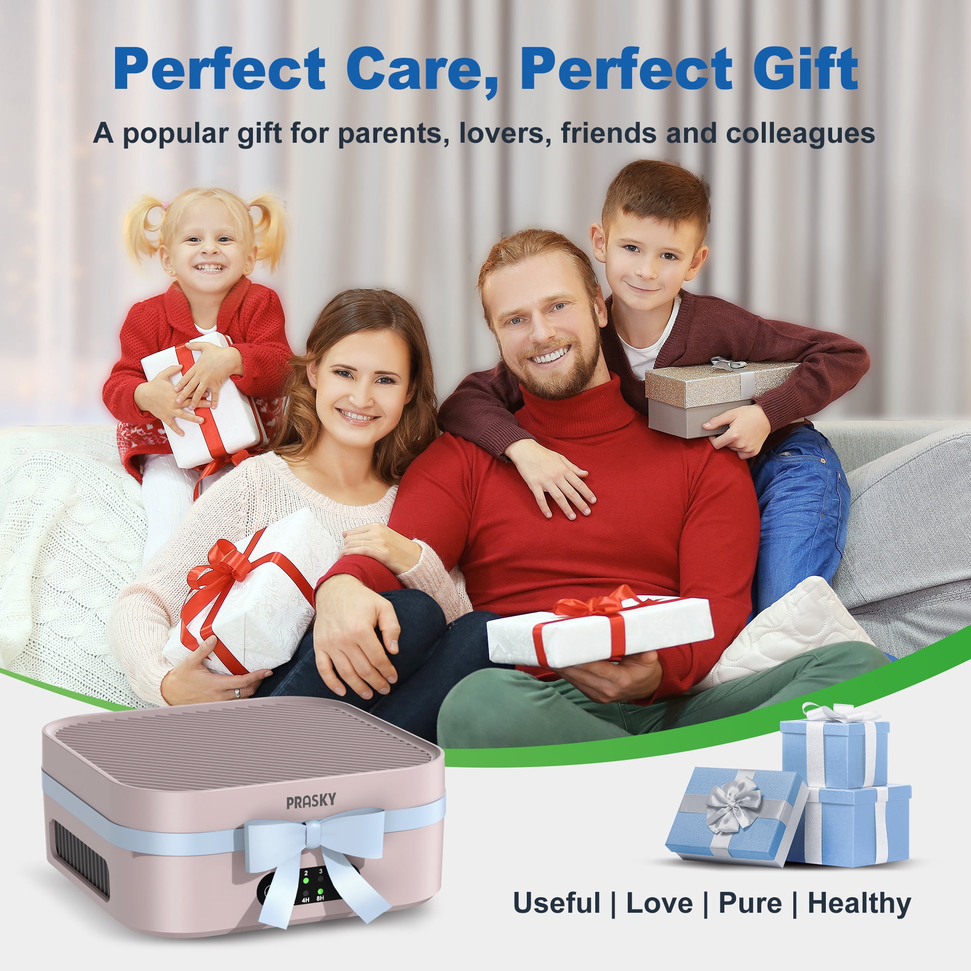 PRASKY Air Purifier for Home 600 Sq Ft Coverage, True HEPA Filter for Pets, Smoke & Allergies | Quiet & Portable for Bedroom/Travel/Car (Pink)