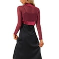 thumbnail image 3 of INSPIRE CHIC Women's Satin Shrugs for Evening Dress Open Front Mesh Cardigan Elegant Wedding Bolero L Wine Red, 3 of 6