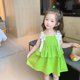 thumbnail image 3 of Vestido de tirantes para niña Vestido en capas con decoración en forma de flor elegante de moda de verano para fiesta de la vida diaria Verde 100, 3 of 5