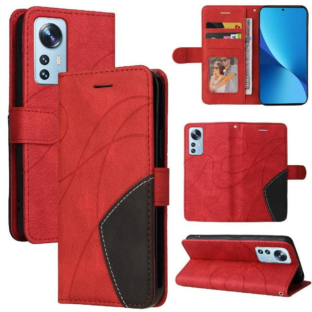 GANGXUN Flip Case for Xiaomi 12 Lite – Leather Wallet Cover with Card Slots, Kickstand & Color Stitching Protective Folio