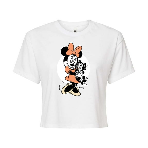Disney - Minnie Mouse - Minnie loves Figaro - Juniors Cropped Cotton Blend T-Shirt
