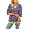 thumbnail image 2 of Women Striped Sweatshirts Oversized Crewneck Long Sleeve Shirts Y2K Pullover Top Fall Outfits Pink Green XL, 2 of 10