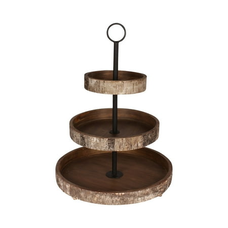 - Kate and Laurel White Birch Wood Rustic 3 Tiered Tray