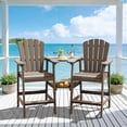 thumbnail image 3 of LOYALICE Tall Plastic Adirondack Chair Set of 2 W/ Outdoor Barstools and Connecting Tray, Brown, 3 of 11