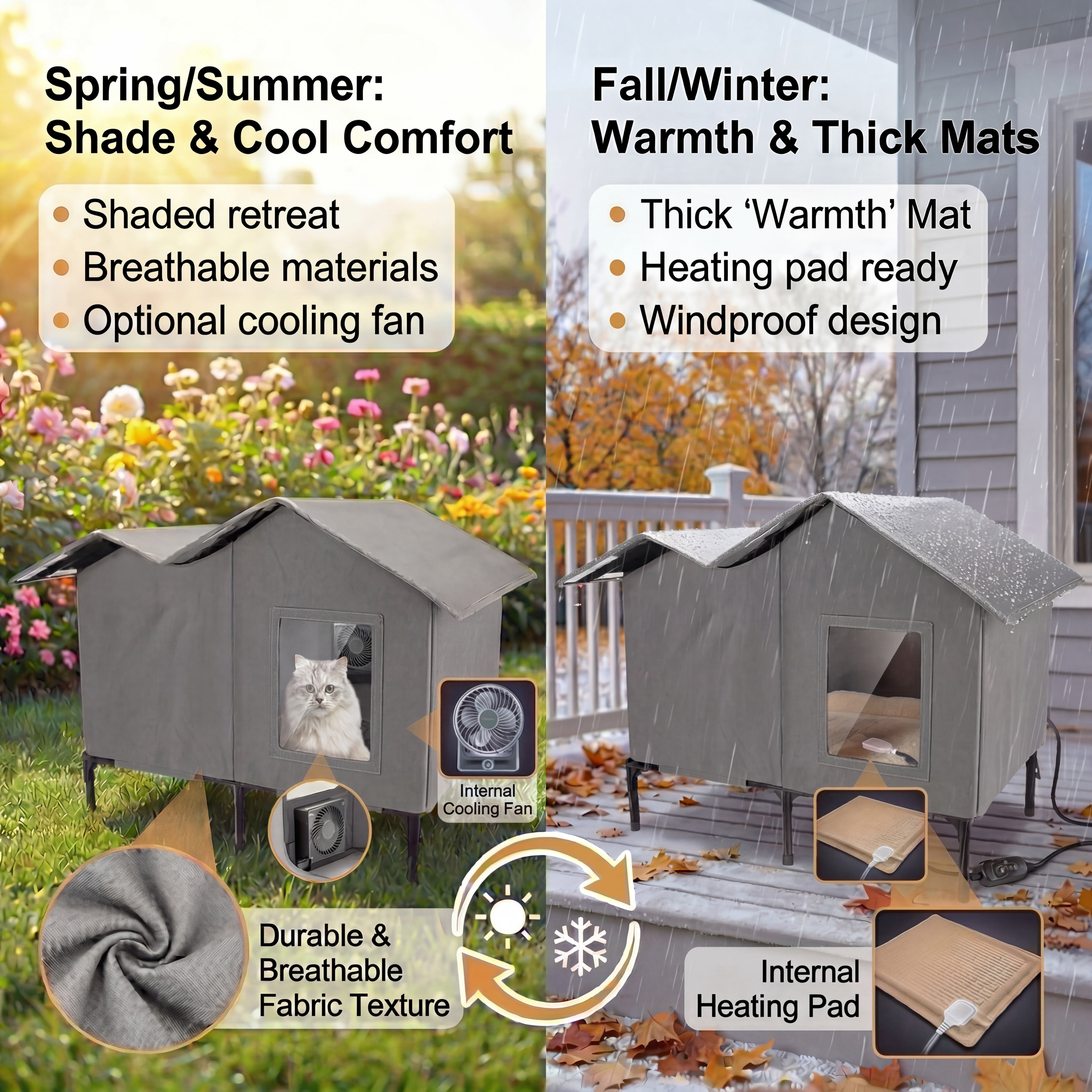 Outdoor Cat House Waterproof, Cat Shelter for Outside Cats, Weatherproof Feral Cat House for Backyard Garage Porch, Insulated Foldable Cat House Outdoor