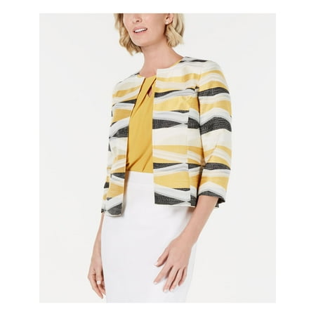 KASPER Womens Yellow Printed Jacket Petites Size: 2P