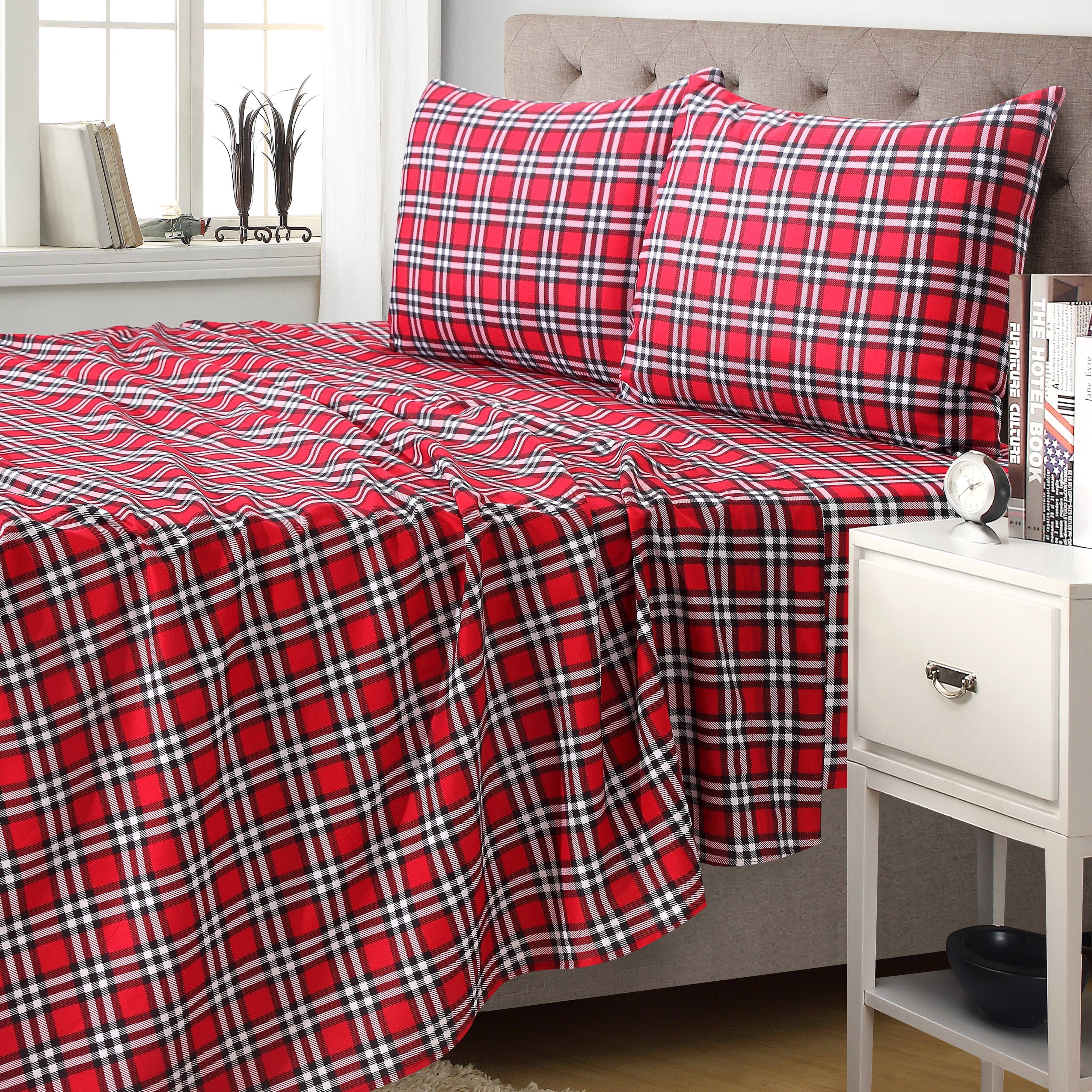 Cady Plaid Microfiber 4-piece Sheet Set Queen