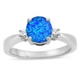 thumbnail image 2 of Star K � 3 Three Stone Round Created Blue Opal Classic Engagement Promise Ring, 2 of 9