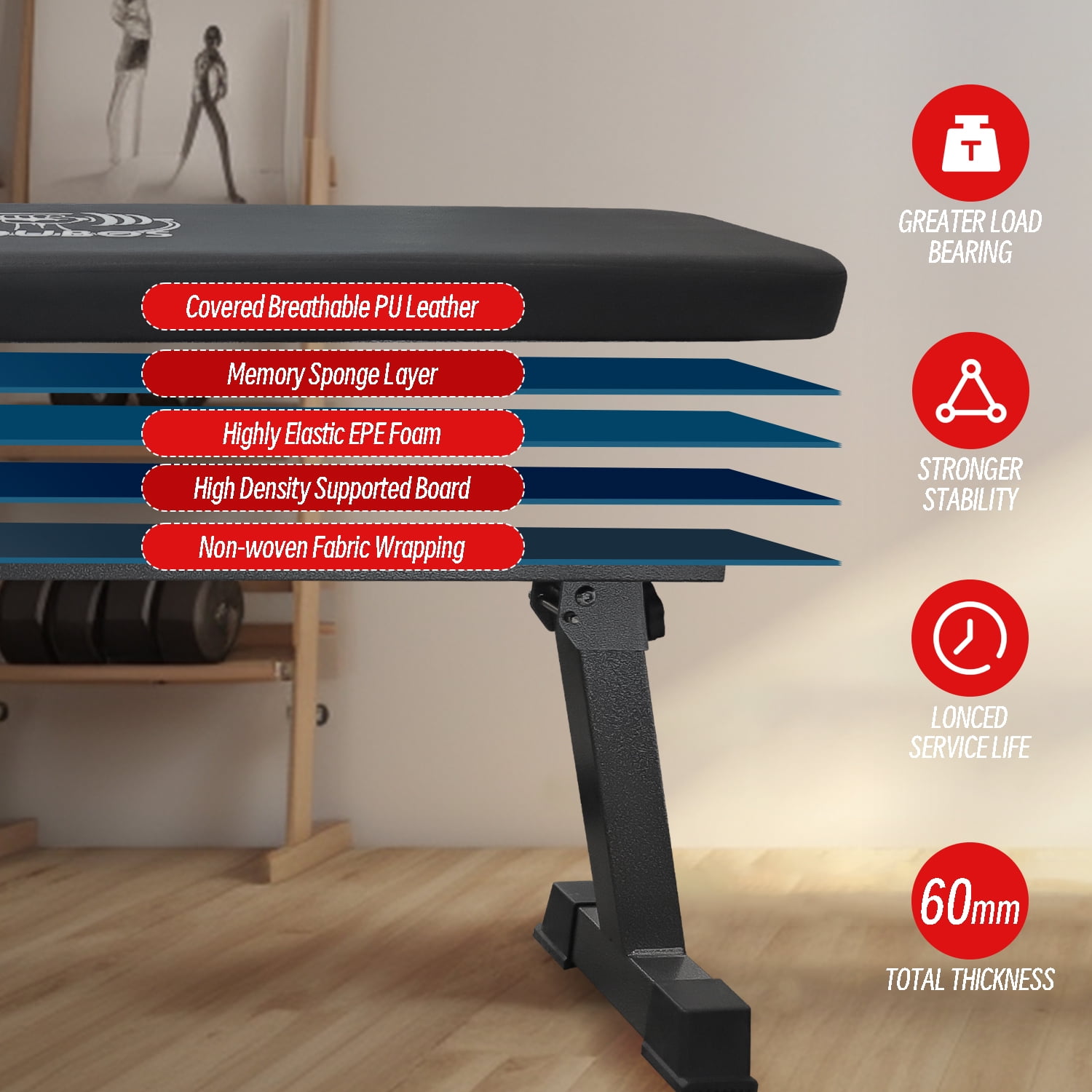 Flat Weight Bench for Home Gym, Adjustable Multi-Purpose Weight Training and Ab Exercises 1000lb Capacity