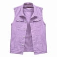thumbnail image 2 of Purple Women's Tops, Cotton Sleeveless Summer Tank Tops For Women, Multi Color Denim Vest Female Short Spring And Summer Slim Thin Burlap Sleeveless Shoulders Broken Holes Vest Jacket, 2 of 4