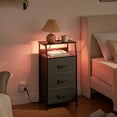thumbnail image 4 of Eunos Small Nightstand with Charging Station and LED for Bedroom, 3 Drawer Dresser with Storage Shelfs, Charcoal Grey, 4 of 8