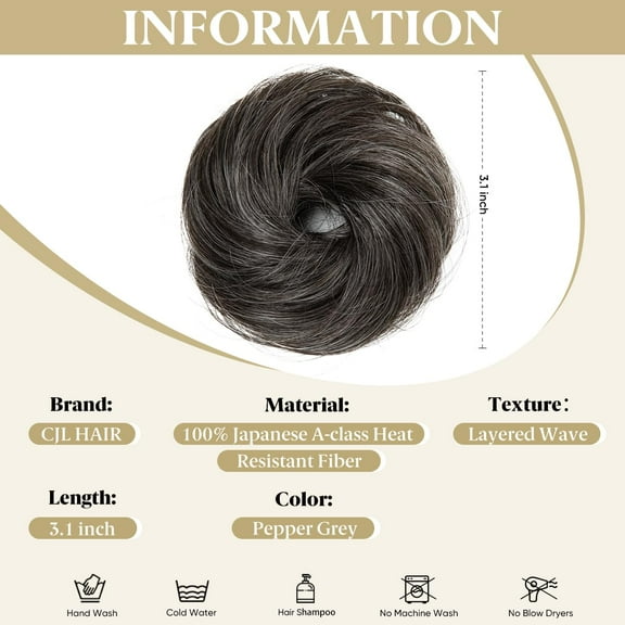 WEIF-2PCs Small Cute Messy Bun Hair Piece for Thin Hair Women Mini Synthetic Curly Bun Scrunchies Updo Hairpieces Pepper Grey