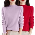 thumbnail image 2 of Chandail à Col Rond pour Femmes, Automne et Hiver, 2 Pcs, Couleur Unie, Doux et Confortable, 2 of 4