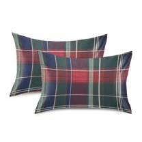 Yayeee Pillowcase Queen Size Set of 2 Satin Wrinkle Resistant Pillow Case, Warm Tartan Mosaic