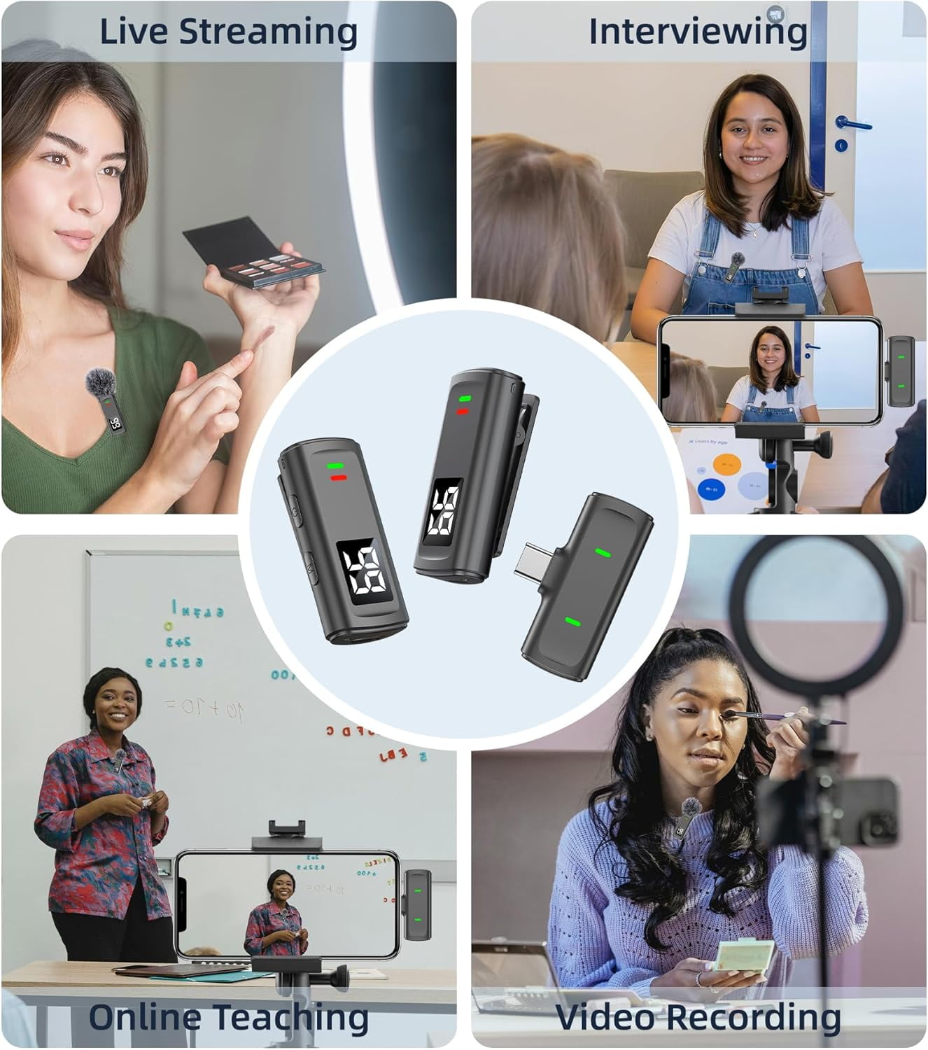 Wireless Lavalier Microphone for iPhone USB C Lav Mic for iPhone 17 16 Android Phone Microphone Video Recording TikTok Vlog Noise Canceling Clip On Microphones with Charging Case 35H Battery Life